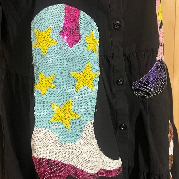 Main Strip Black Dress with Colorful Boot Designs - Picture 5 of 9